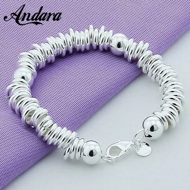 image-New Arrival 925 Silver Color Charm Bracelets Fine Jewelry Cuff Bangle For Women Men