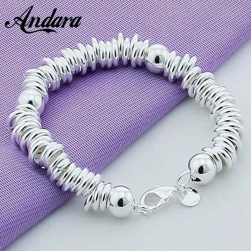image-New Arrival 925 Silver Color Charm Bracelets Fine Jewelry Cuff Bangle For Women Men