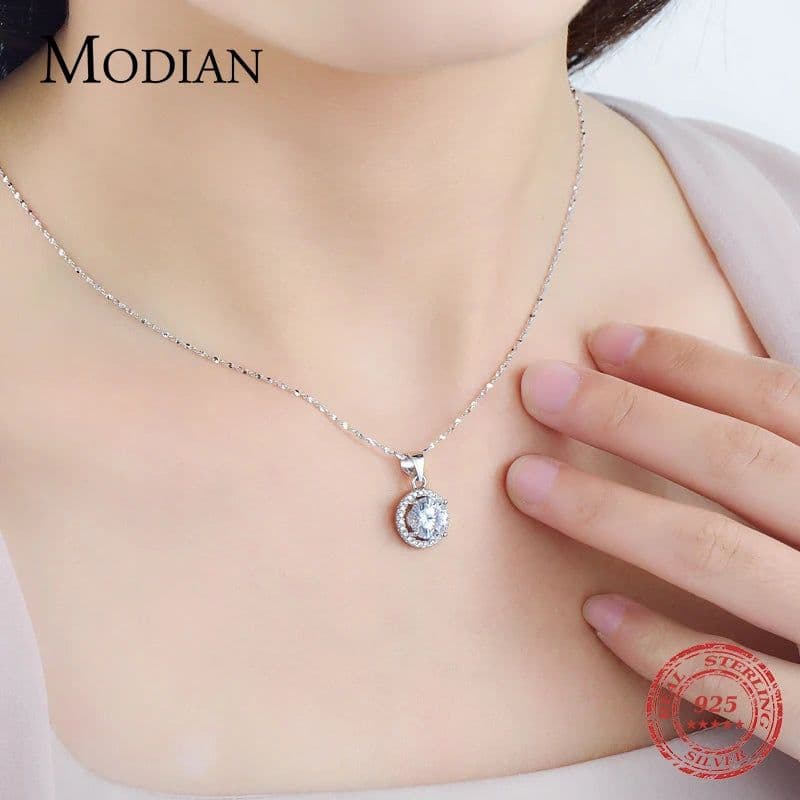 image-Genuine 925 Sterling Silver Luxury Chain Brand Necklace with 2.0Ct AAAAA Level Zircon Necklaces Gift Jewelry for women
