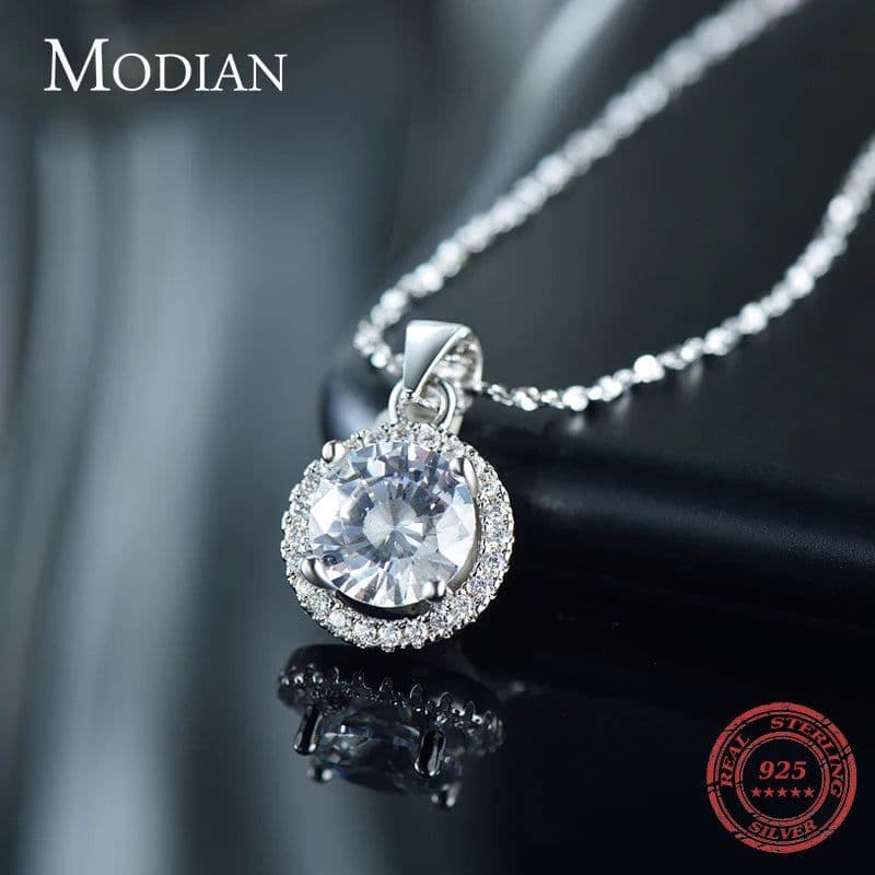 image-Genuine 925 Sterling Silver Luxury Chain Brand Necklace with 2.0Ct AAAAA Level Zircon Necklaces Gift Jewelry for women