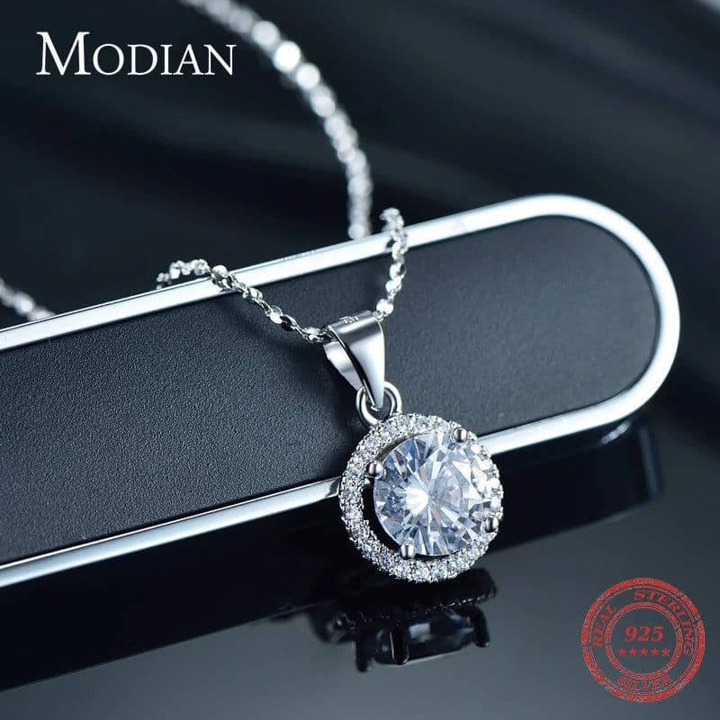 image-Genuine 925 Sterling Silver Luxury Chain Brand Necklace with 2.0Ct AAAAA Level Zircon Necklaces Gift Jewelry for women