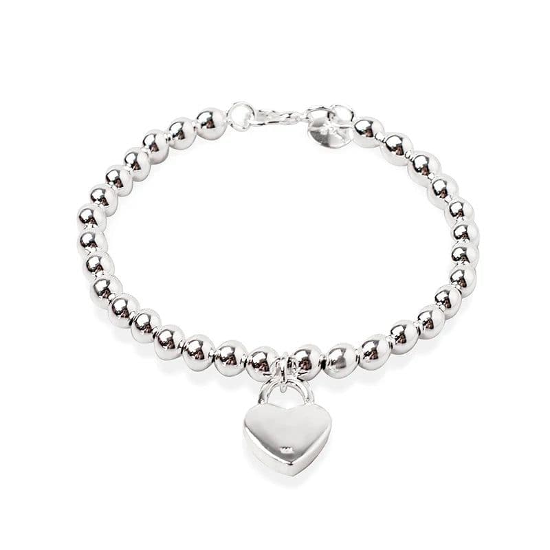 image-DOTEFFIL 925 Sterling Silver Heart Lock 6mm Beads Chain Bracelets Jewelry Women Top Quality Lovers Bracelets Christmas Gift