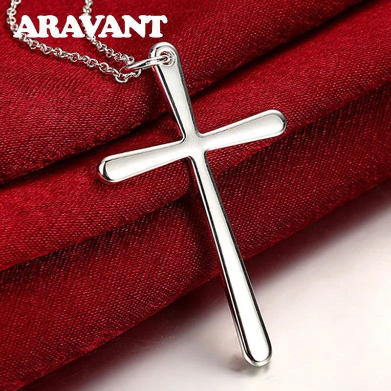 image-Aravant 925 Silver Cross Pendant Necklace Chain For Women Men Party Jewelry