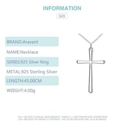 image-Aravant 925 Silver Cross Pendant Necklace Chain For Women Men Party Jewelry