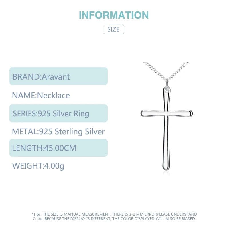 image-Aravant 925 Silver Cross Pendant Necklace Chain For Women Men Party Jewelry