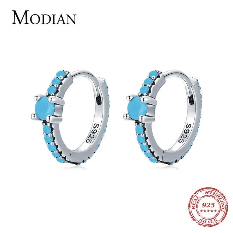image-MODIAN Vintage Natural Turquoise Hoop Earrings Solid 925 Sterling Silver Luxury Trendy Earring For Women Wedding Jewelry Brincos