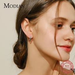 image-MODIAN Vintage Natural Turquoise Hoop Earrings Solid 925 Sterling Silver Luxury Trendy Earring For Women Wedding Jewelry Brincos