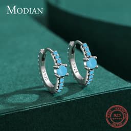 image-MODIAN Vintage Natural Turquoise Hoop Earrings Solid 925 Sterling Silver Luxury Trendy Earring For Women Wedding Jewelry Brincos