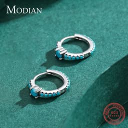 image-MODIAN Vintage Natural Turquoise Hoop Earrings Solid 925 Sterling Silver Luxury Trendy Earring For Women Wedding Jewelry Brincos