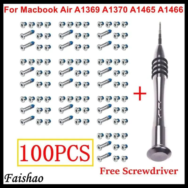 image-Faishao 100pcs/10sets Bottom Case Cover Screws For Apple MacBook Air 11" 13" A1369 A1370 A1465 A1466 with Free Screwdriver