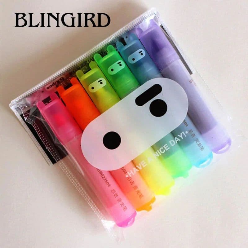 image-6PCS/Set Rabbit Mini Fluorescent Highlighter Pen Kawaii Chalk Marker Pens Stationery Material Escolar Papelaria School Supplie