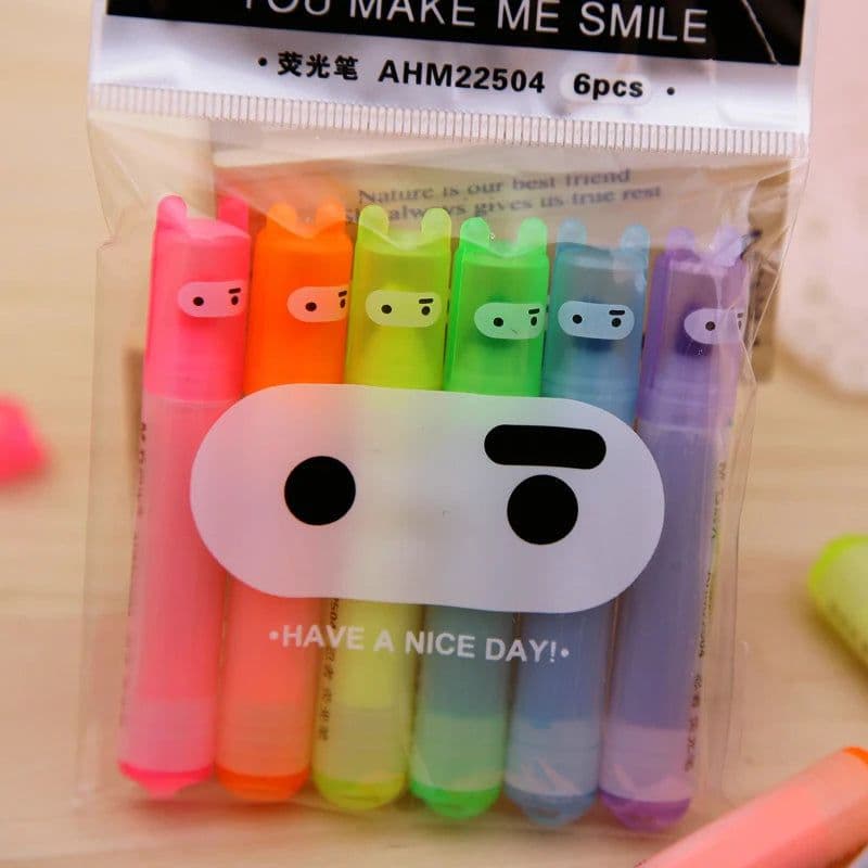 image-6PCS/Set Rabbit Mini Fluorescent Highlighter Pen Kawaii Chalk Marker Pens Stationery Material Escolar Papelaria School Supplie
