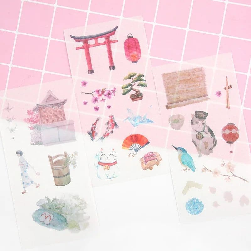 image-6Sheets/Pack Creative Japanese Cherry Blossom Decoration Scrapbooking Stickers Transparent PVC Stationery Diary Stickers