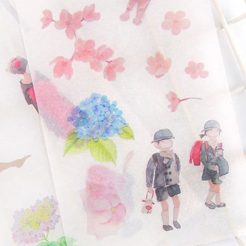 image-6Sheets/Pack Creative Japanese Cherry Blossom Decoration Scrapbooking Stickers Transparent PVC Stationery Diary Stickers