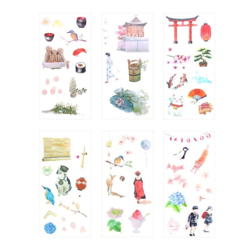 image-6Sheets/Pack Creative Japanese Cherry Blossom Decoration Scrapbooking Stickers Transparent PVC Stationery Diary Stickers