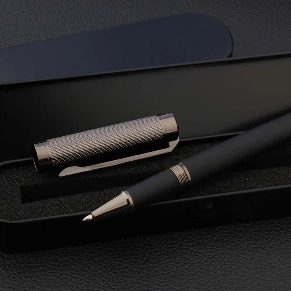 image-High quality brand black Metal wave carbon fiber Gun gray leather Rollerball Pen signature pen Stationery Office Supplies