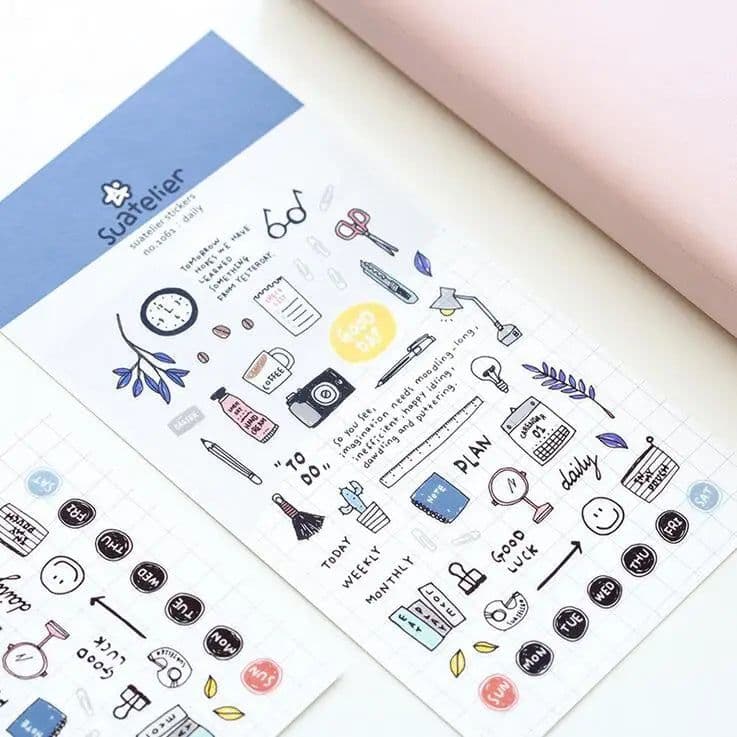 image-Korean Import Suatelier Everyday Diary Sticker Scrapbook Decoration PVC Stationery DIY Journal Stickers School Office Supply