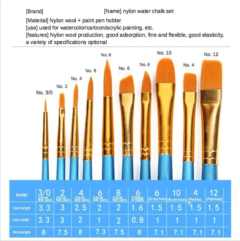 image-10 Pcs Artists Paint Brush Set Acrylic Watercolor Round Pointed Nylon Tip Hair Multifunction hook line short pointed Pen