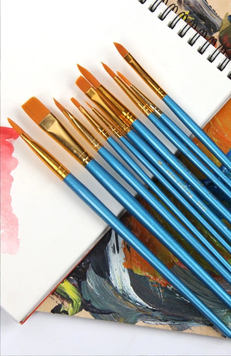 image-10 Pcs Artists Paint Brush Set Acrylic Watercolor Round Pointed Nylon Tip Hair Multifunction hook line short pointed Pen