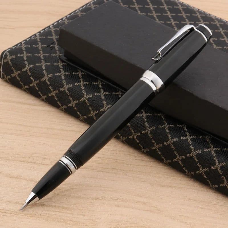 image-Black diamonds twisted black office writing silver Trim ROLLERball PEN Spin Metal Signature ink Pens Stationery Office