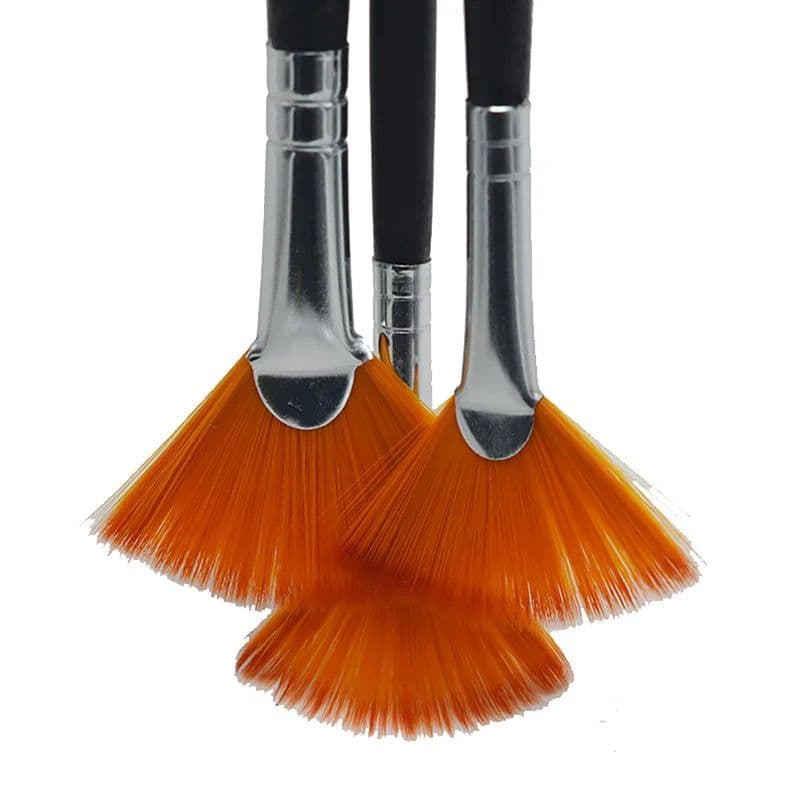 image-3Pcs/Set Kids Student fan shap Gouache Painting Pen Nylon Hair Wooden Handle Paint Brush set Drawing Art Supplies