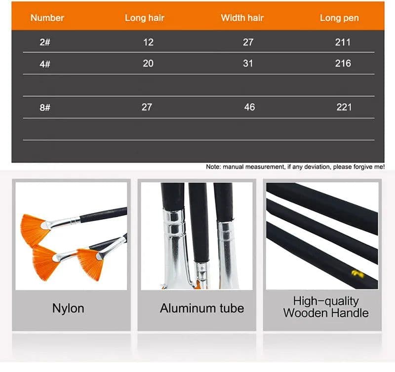 image-3Pcs/Set Kids Student fan shap Gouache Painting Pen Nylon Hair Wooden Handle Paint Brush set Drawing Art Supplies