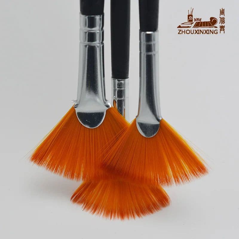 image-3Pcs/Set Kids Student fan shap Gouache Painting Pen Nylon Hair Wooden Handle Paint Brush set Drawing Art Supplies