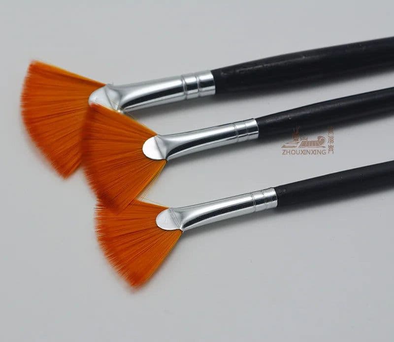 image-3Pcs/Set Kids Student fan shap Gouache Painting Pen Nylon Hair Wooden Handle Paint Brush set Drawing Art Supplies