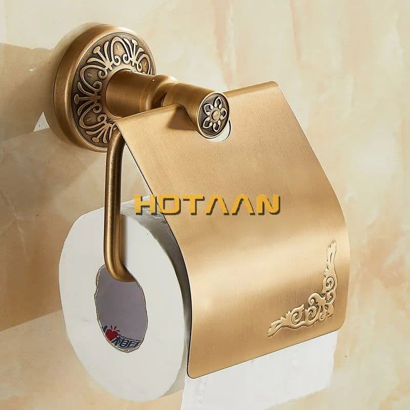 image-.,Solid AluminiumToilet Paper Holder Antique Brass Color Tissue Roll Paper Box Classic Bathroom Accessories YT-14292