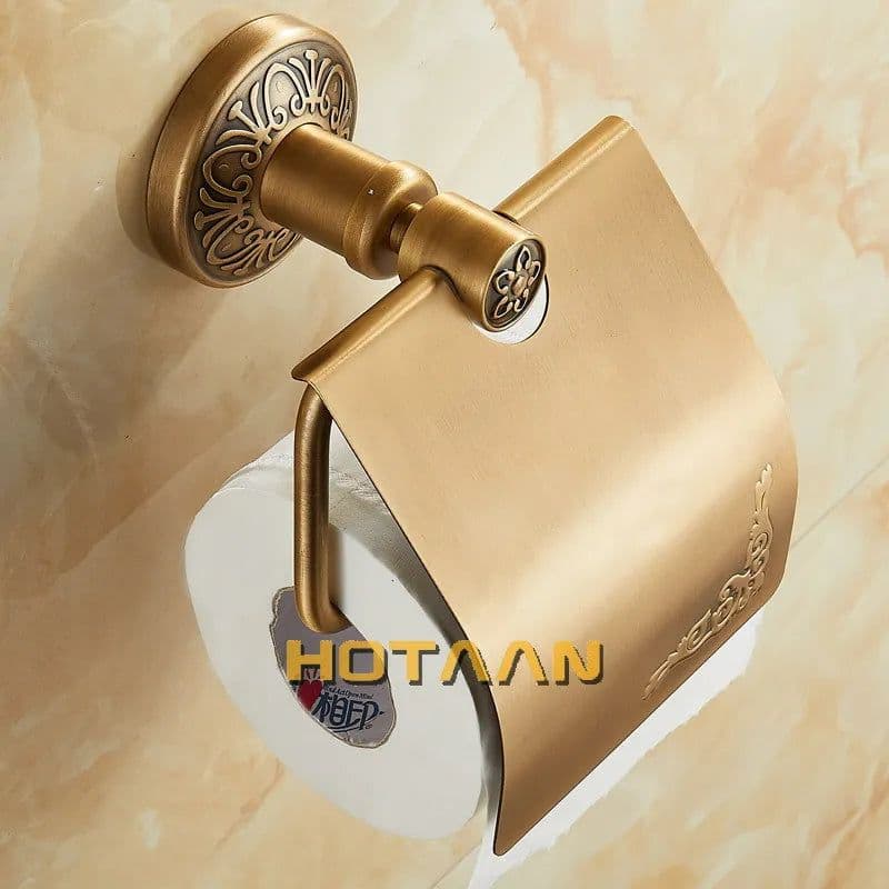 image-.,Solid AluminiumToilet Paper Holder Antique Brass Color Tissue Roll Paper Box Classic Bathroom Accessories YT-14292