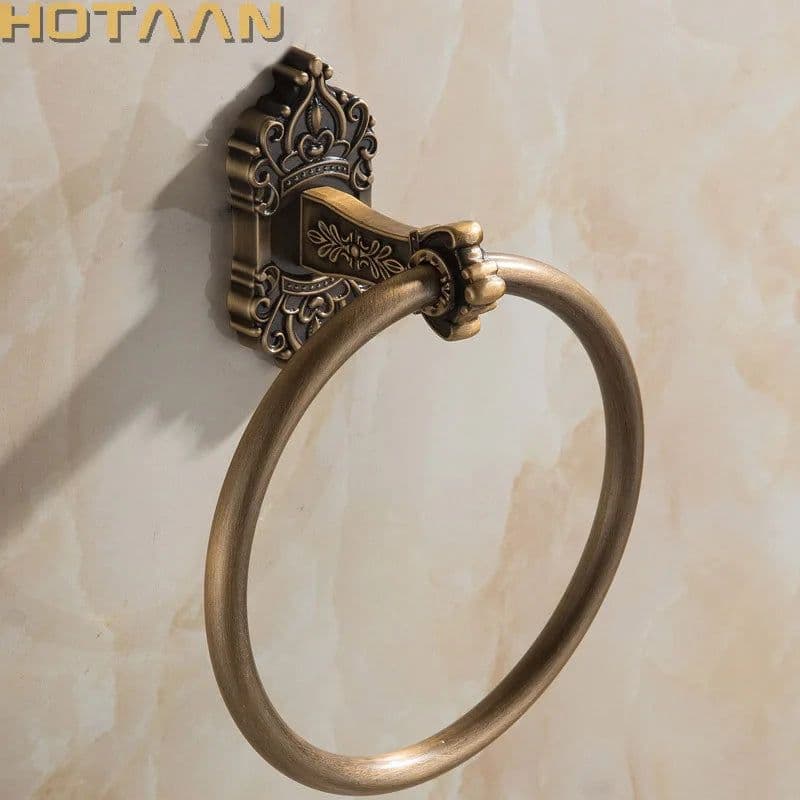 image-Solid Aluminium Wall-Mounted Round Antique Brass Color Towel Ring New Bathroom Towel Holder Towel Rack for Bathroom Accessories