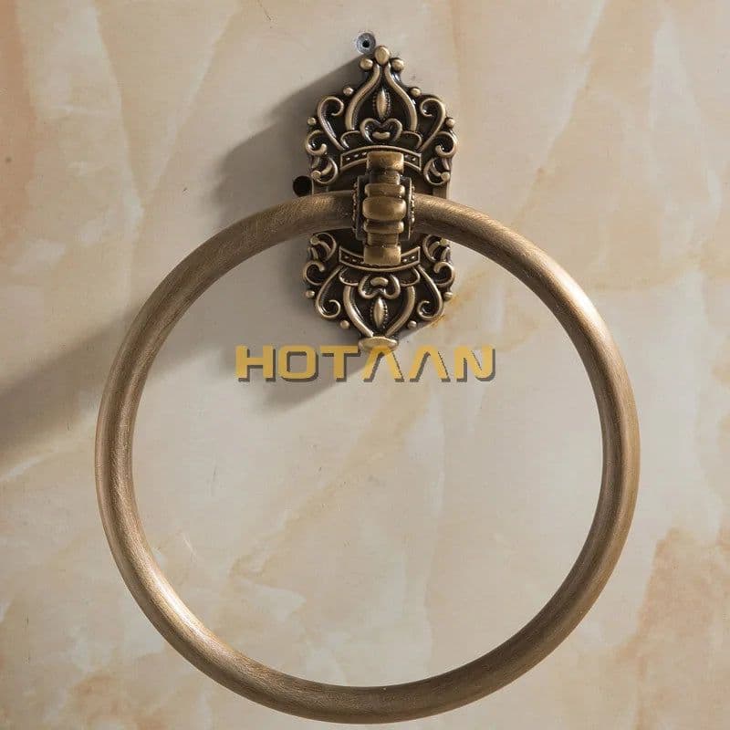 image-Solid Aluminium Wall-Mounted Round Antique Brass Color Towel Ring New Bathroom Towel Holder Towel Rack for Bathroom Accessories