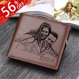 image-Personalized Father's Day Gift Photo Text Wallet Men Zipper Interior Coin Pocket Bifold Custom Egnraved Picture Wallets for Him