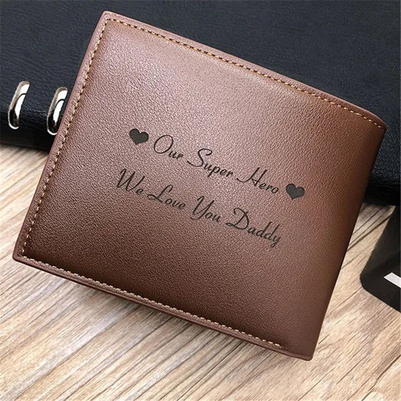 image-Personalized Father's Day Gift Photo Text Wallet Men Zipper Interior Coin Pocket Bifold Custom Egnraved Picture Wallets for Him