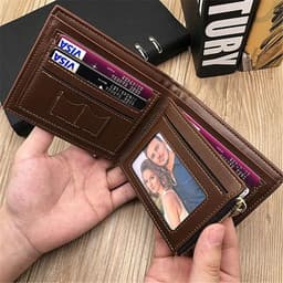 image-Personalized Father's Day Gift Photo Text Wallet Men Zipper Interior Coin Pocket Bifold Custom Egnraved Picture Wallets for Him