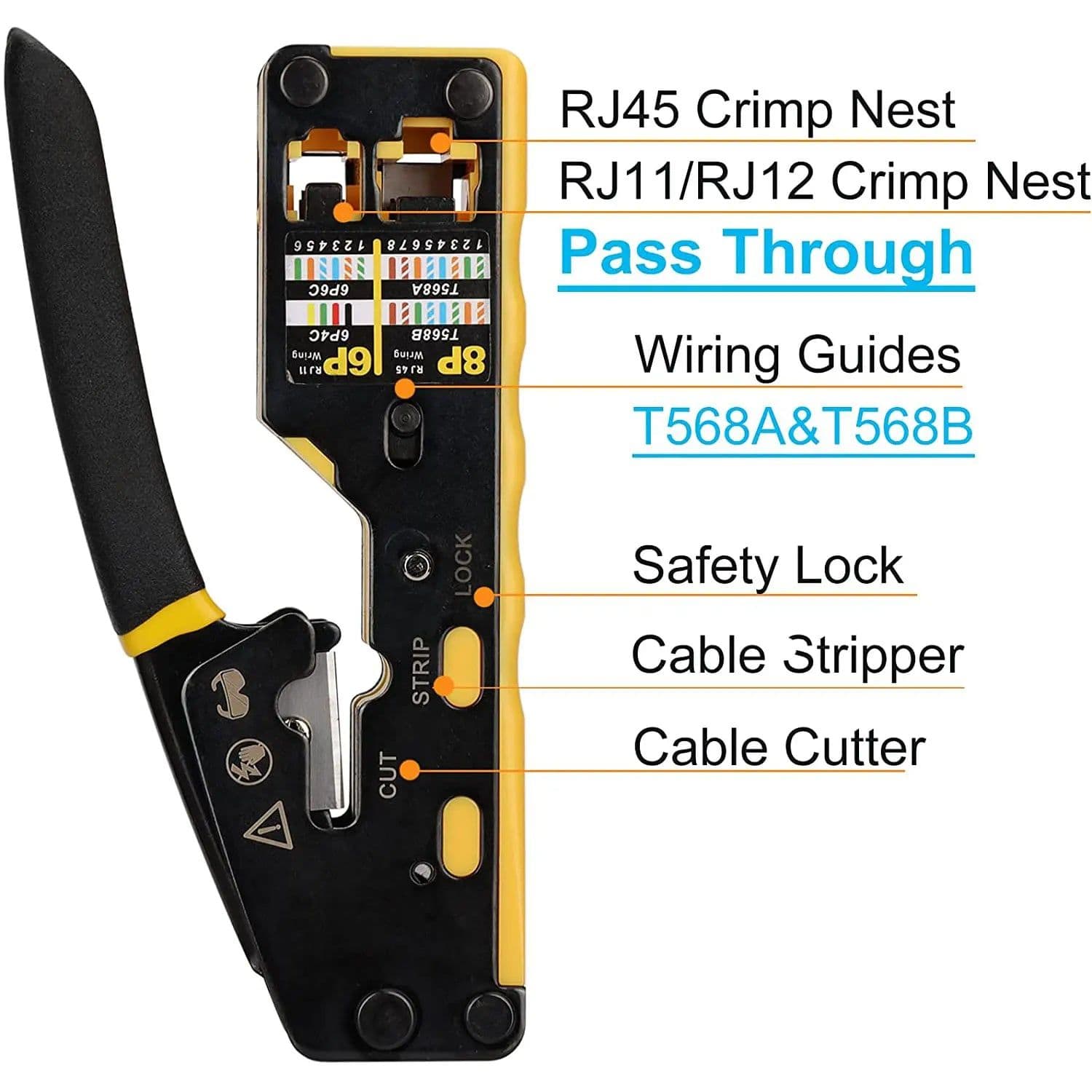 image-ZoeRax RJ45 Crimp Tool Pass Through Crimper Cutter for Cat6 Cat5 Cat5e 8P8C Modular Connector Ethernet All-in-one Wire Tool