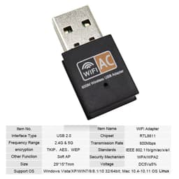 image-600Mbps USB Wifi Adapter 2.4GHz+5GHz Antenna USB Ethernet Lan Wifi Dongle Network Card Dual Band Wi fi Adapter