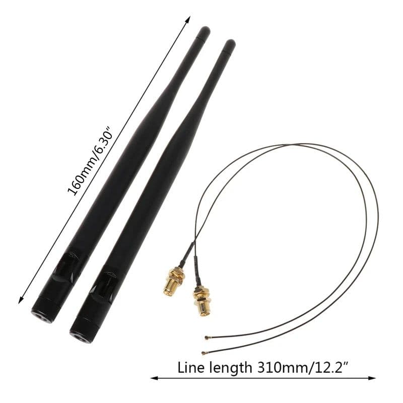 image-2x 6dBi M.2 IPEX MHF4 U.fl Cable to RP-SMA Wifi Antenna Signal Cable Set for Intel AC 9260 9560 8265 8260 7265 7260 NG-FF M.2