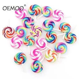 image-10pcs Spiral Rainbow Polymer Clay Cabochons Beauty Kawaii lollipop Candy Flatback For DIY Phone Decoration