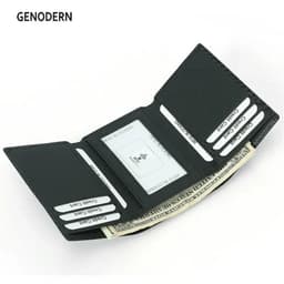 image-GENODERN Men's Leather RFID Blocking Trifold Security Wallet Carbon Fiber Leather Large Capacity Multi Card Holder Male Purse