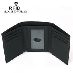 image-GENODERN Men's Leather RFID Blocking Trifold Security Wallet Carbon Fiber Leather Large Capacity Multi Card Holder Male Purse