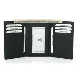 image-GENODERN Men's Leather RFID Blocking Trifold Security Wallet Carbon Fiber Leather Large Capacity Multi Card Holder Male Purse