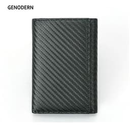 image-GENODERN Men's Leather RFID Blocking Trifold Security Wallet Carbon Fiber Leather Large Capacity Multi Card Holder Male Purse
