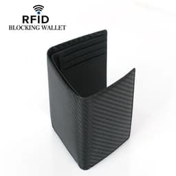 image-GENODERN Men's Leather RFID Blocking Trifold Security Wallet Carbon Fiber Leather Large Capacity Multi Card Holder Male Purse