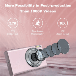 image-Digital Camera with Auto Focus, 2.7K 48MP Vlogging Camera with 2.8 Inch Large Screen Stylish Camera for Teens-Pink