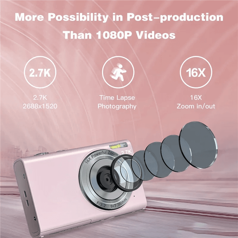 image-Digital Camera with Auto Focus, 2.7K 48MP Vlogging Camera with 2.8 Inch Large Screen Stylish Camera for Teens-Pink