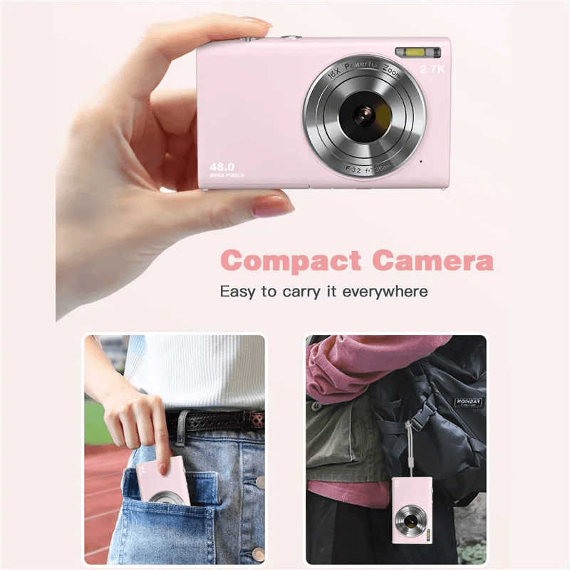 image-Digital Camera with Auto Focus, 2.7K 48MP Vlogging Camera with 2.8 Inch Large Screen Stylish Camera for Teens-Pink