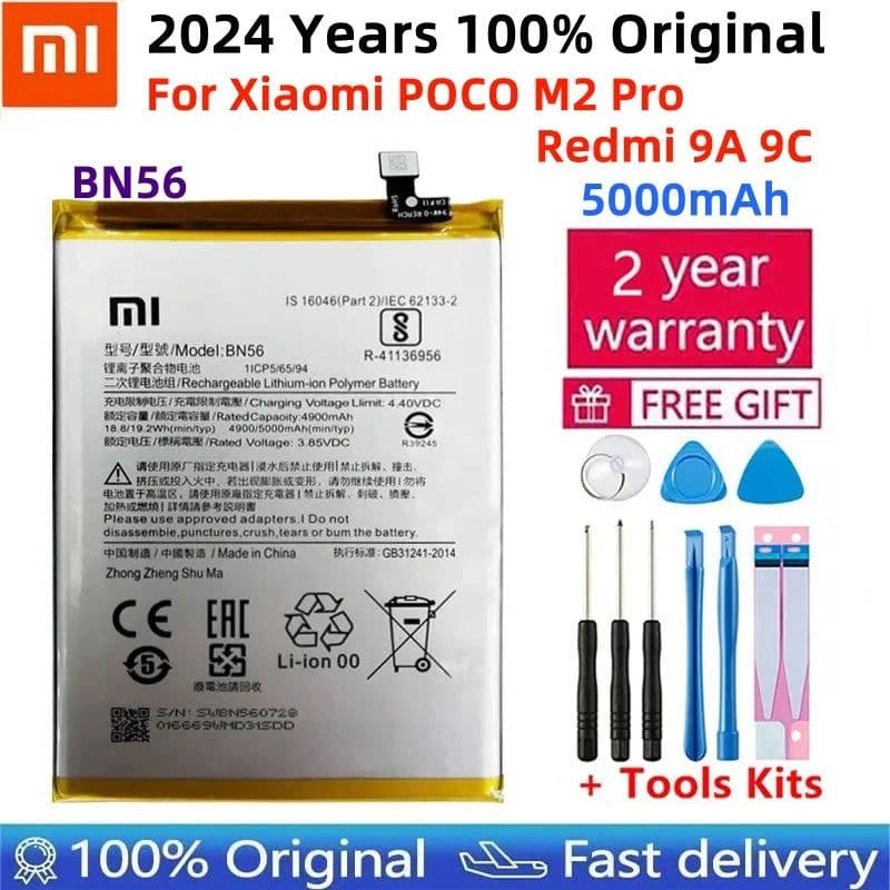 image-2024 Years 100% Original Replacement BN56 5000mAh For Xiaomi POCO M2 Pro Redmi 9A 9C Genuine Phone Batteries Free Tools