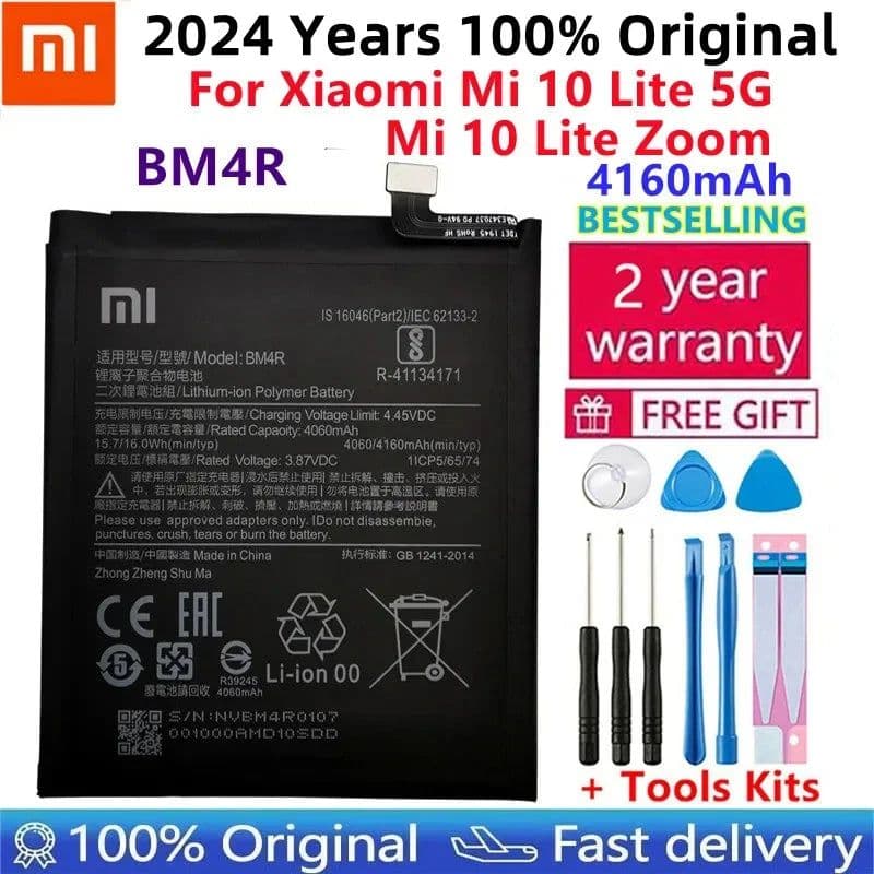 image-2024 Years Xiao Mi Original BM4R Battery For Xiaomi Mi 10 Lite 5G BM4R Genuine Replacement Phone Battery 4160mAh With Free Tools