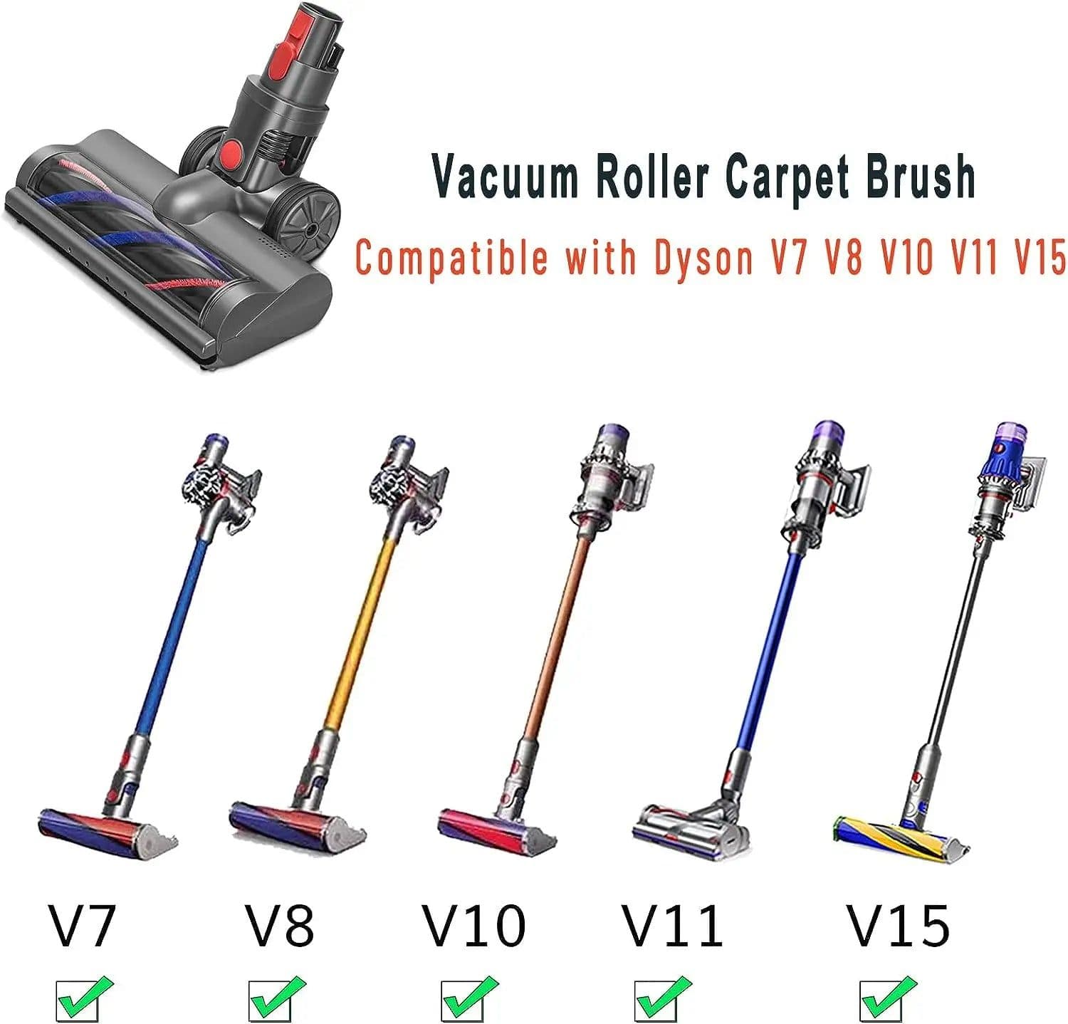 image-Roller Brush Head Replacement for Dyson V7 V8 V10 V11 V15 Cordless Vacuum Cleaner Quick-Release Motorhead with LED Headlight